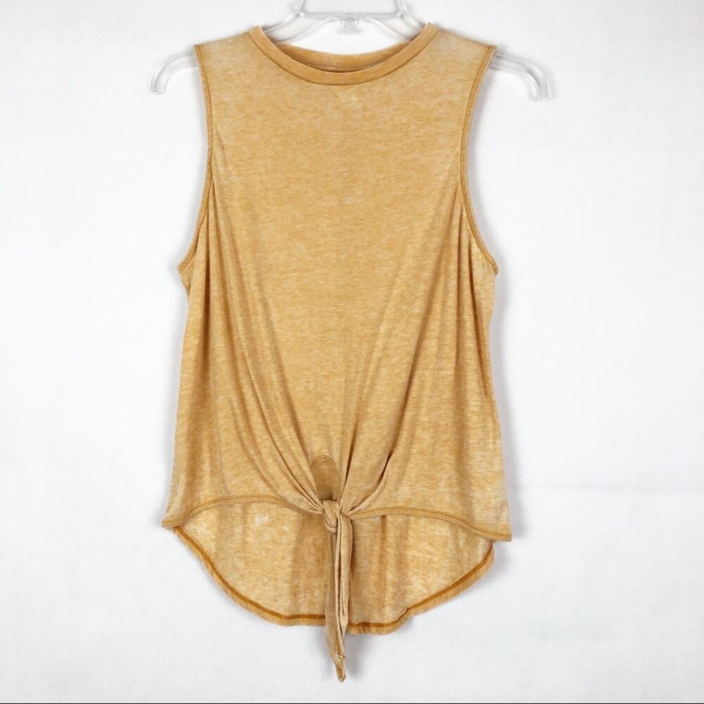 Mossimo Top Womens Medium Mustard Tie Front Burnout Coastal Cowgirl Minimalist